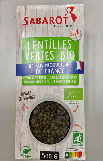 LENTILLE VERTE DE FRANCE PQT 500gr - Pâtes, Riz et légumes secs - Epicerie  - Au jardin de Johana